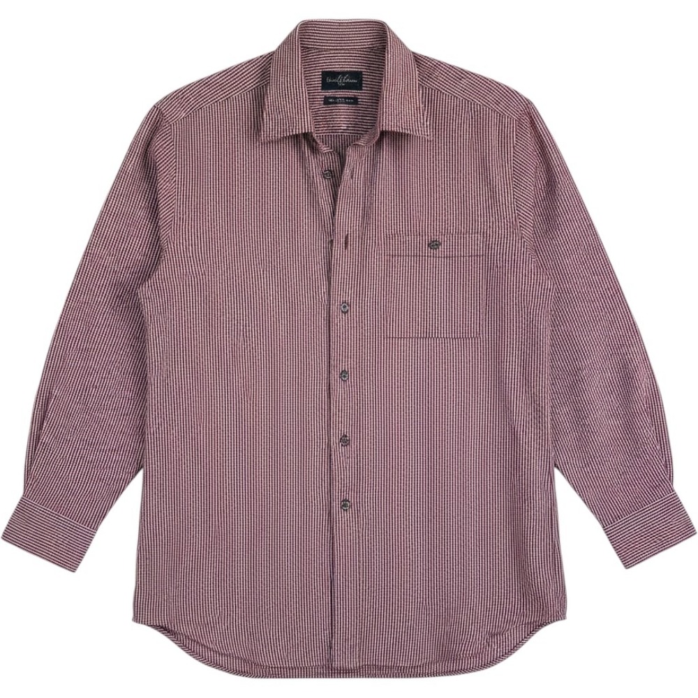 Ike Behar Button Down Shirt Mens XL Red Micro Check Long Sleeve Cotton Pocket